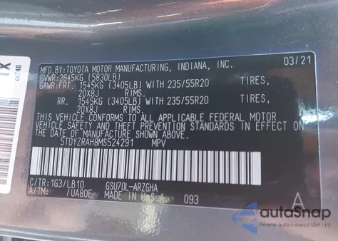 2021 Toyota Highlander Limited from USA, damaged, VIN 5TDYZRAH8MS524291